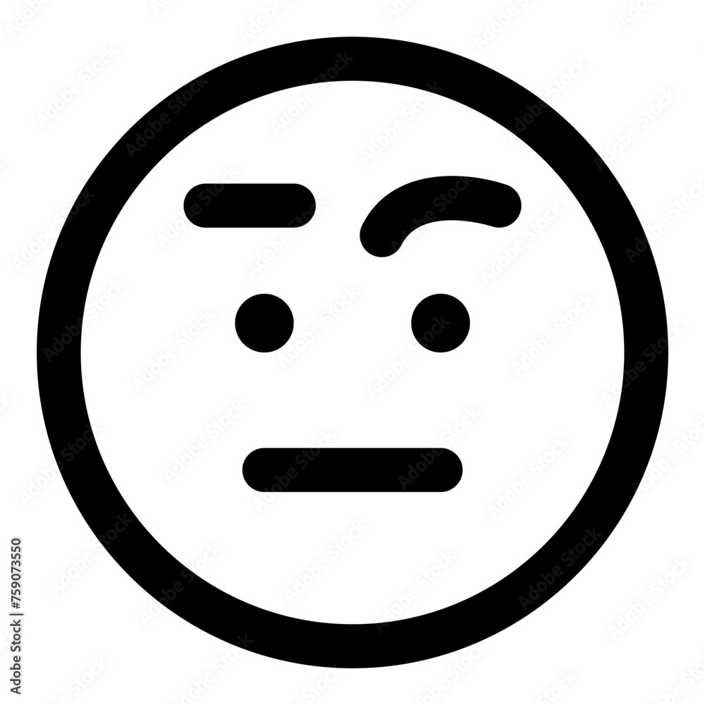 Fototapeta premium Raised eyebrows emoji icon in simple line vector style