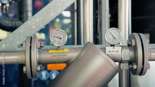 Valve control for pressure and flow in a factory, close-up, figures and needle