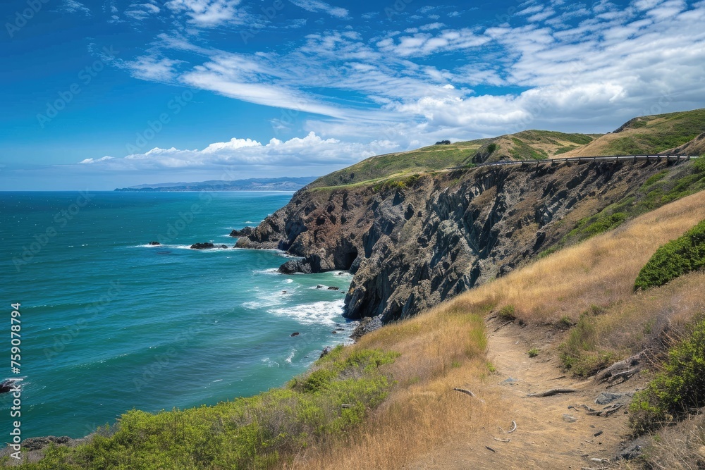 Coastal cliffside hike, breathtaking views photography