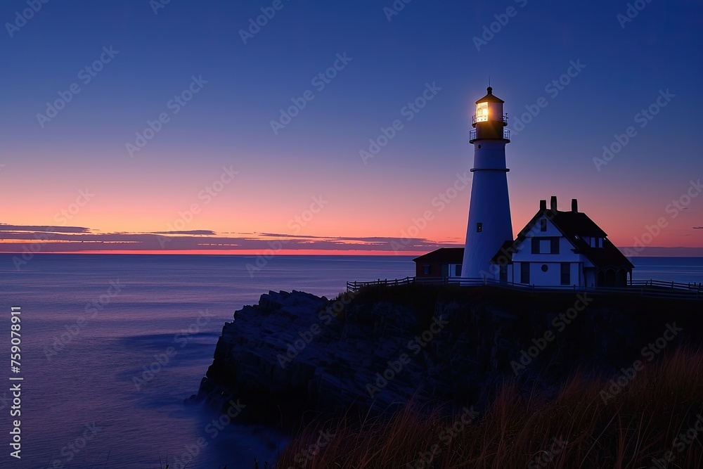 Coastal lighthouse at dawn
