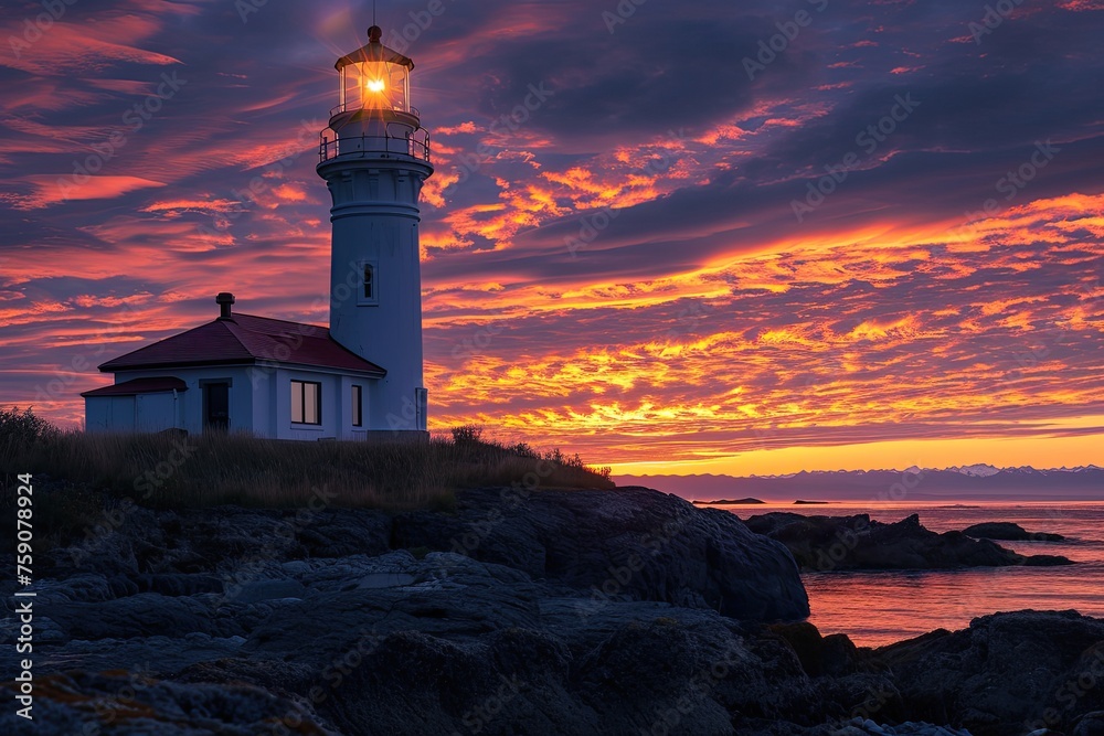 Coastal lighthouse at dawn photography