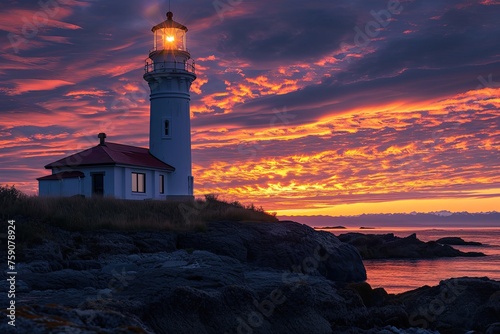Coastal lighthouse at dawn photography