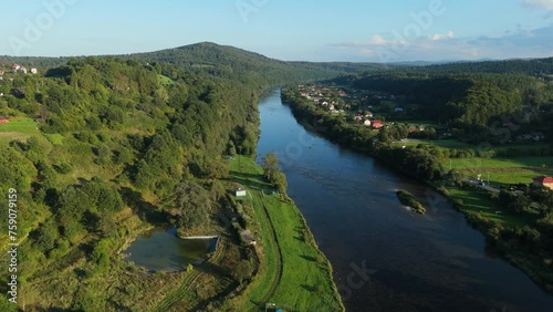 Beautiful Landscape River Mountains Lesko Aerial View Poland photo