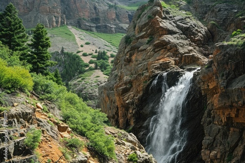 Grand waterfall cascading down rugged cliffs