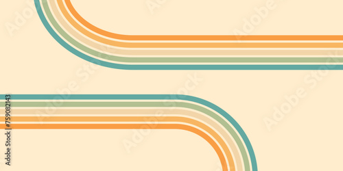 Abstract background of rainbow groovy Wavy Line vector design. 1970s Hippie Retro style