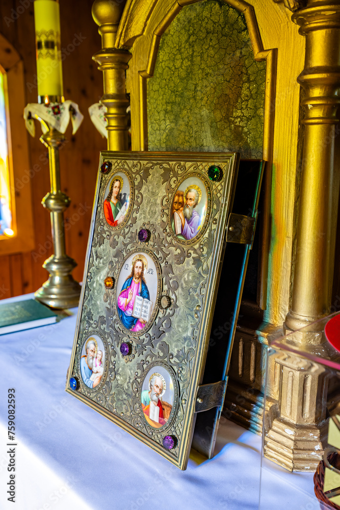 Interior of Greek Catholic Church, Olchowiec, Magurski Park Narodowy, Lesser Poland Voivodeship, Poland - obrazy, fototapety, plakaty 
