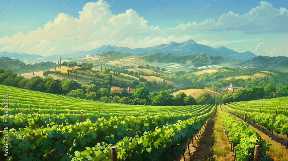 Naklejka premium beautiful blooming flowers in the field, trees and charming landscapes