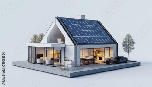 mini villa lussuosa con pannelli solari photo