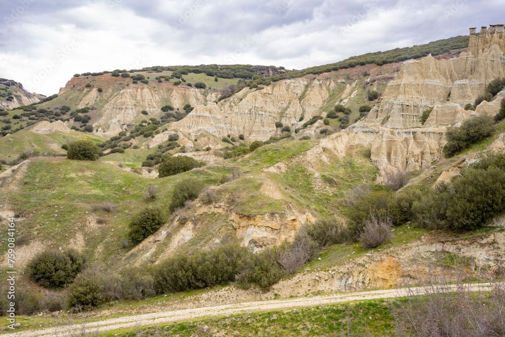 Kula Fairy Chimneys, Kula Geopark at location Manisa, Turkey. Kula Volcanic Geopark, also known as Kuladoccia (Kuladokya).