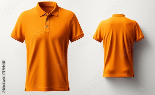 a front and back view of an orange polo shirt