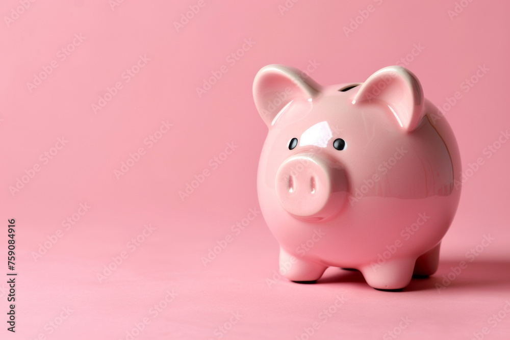 Piggy bank on pink background