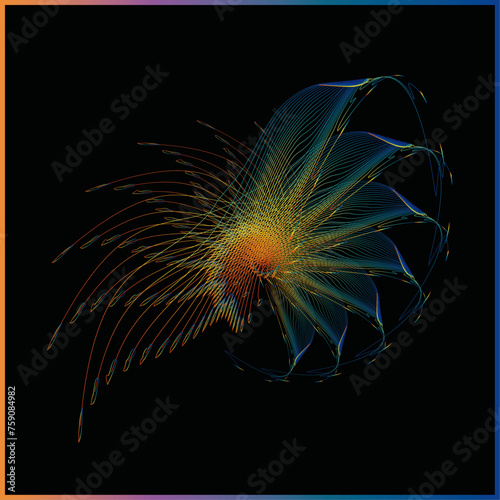 The vector dotted spiral vortex graphic is a visually interesting and complex image. use of color, movement, and text, all contribute to its overall effect.