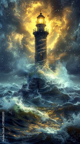 a light house in the middle of a snow storm