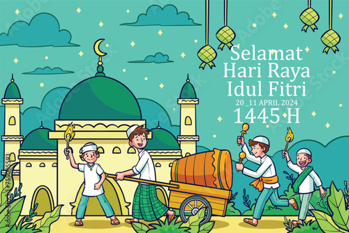 Realistic eid al-fitr - hari raya aidilfitri illustration