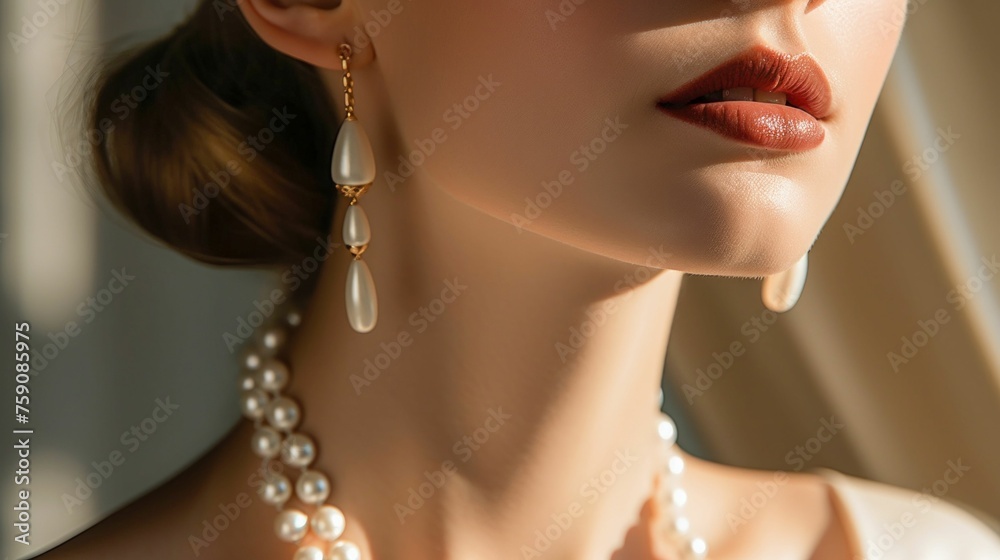 Portrait of Elegance: Woman Adorned with Pearls. Generative ai