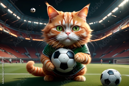 cat athlete football player playing football on the football field © Peredniankina