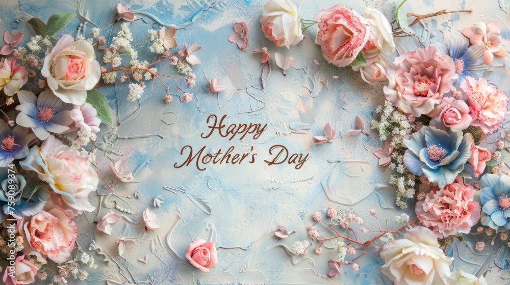 Charming Mother's Day Card with Soft Pastel Flowers and Elegant Text