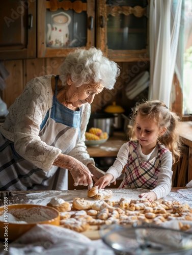 Grandmother and Granddaughter Bonding Through Traditional Meals and Sweets