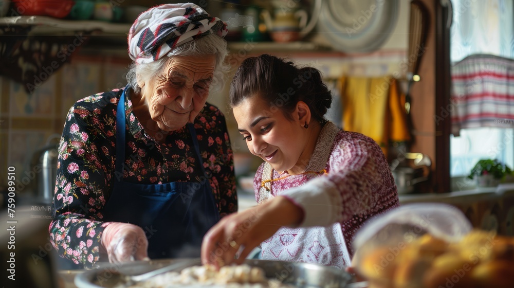 Grandmother and Granddaughter Bonding Through Traditional Meals and Sweets