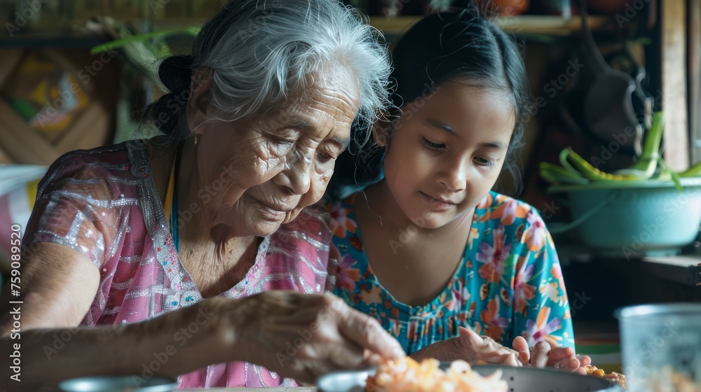 Grandmother and Granddaughter Bonding Through Traditional Meals and Sweets Grandmother and Granddaughter Bonding Through Traditional Meals and Sweets