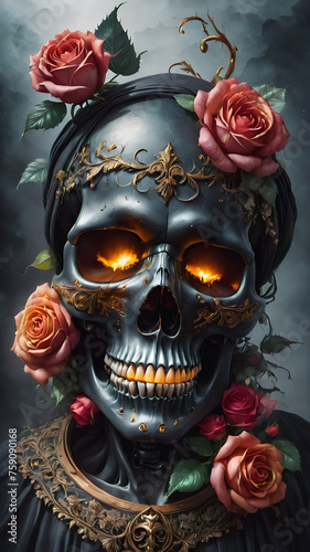 Skulls, goat skulls and flower decorations carnival mask and flowers