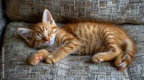 Kitten sleeping on the sofa