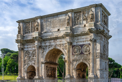 The Arch of Constantine next to the colosseum in Rome, Italy