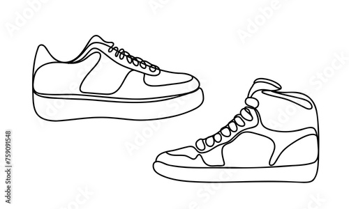 Line art sneakers set. Vector shoes illustration.