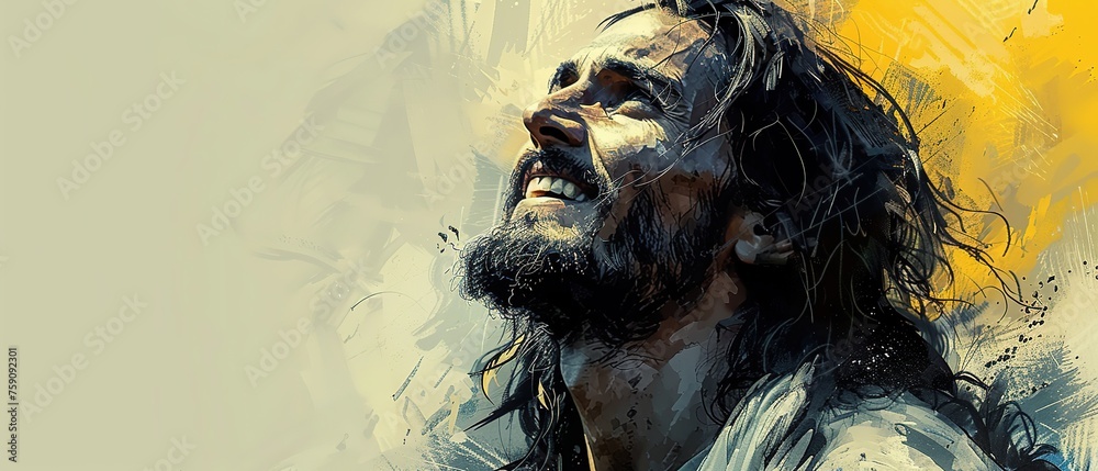 Fototapeta premium Portrait of a happy Jesus Christ looking up. Picture
