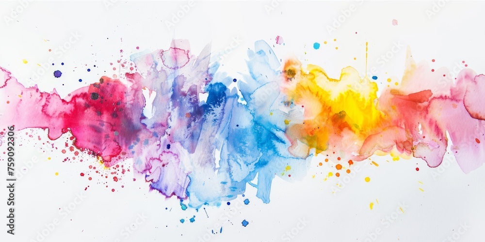 Vibrant watercolor explosion on white, blending art and emotion in a splatter of cool and warm hues.