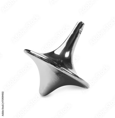 One silver spinning top on white background