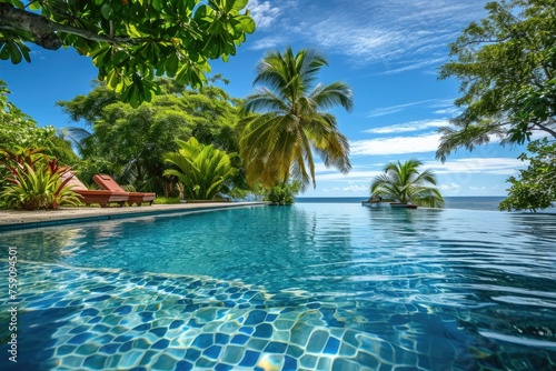 Tropical paradise escape summer day with sea pool photo