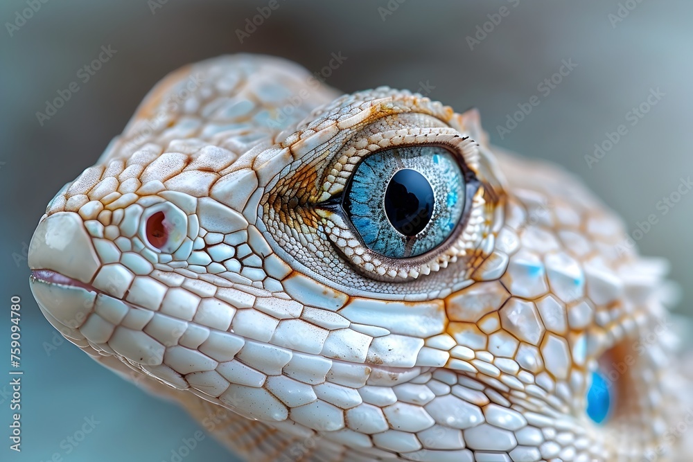 Fototapeta premium Blue-Eyed Lizard Close-Up in Hyperrealistic Style