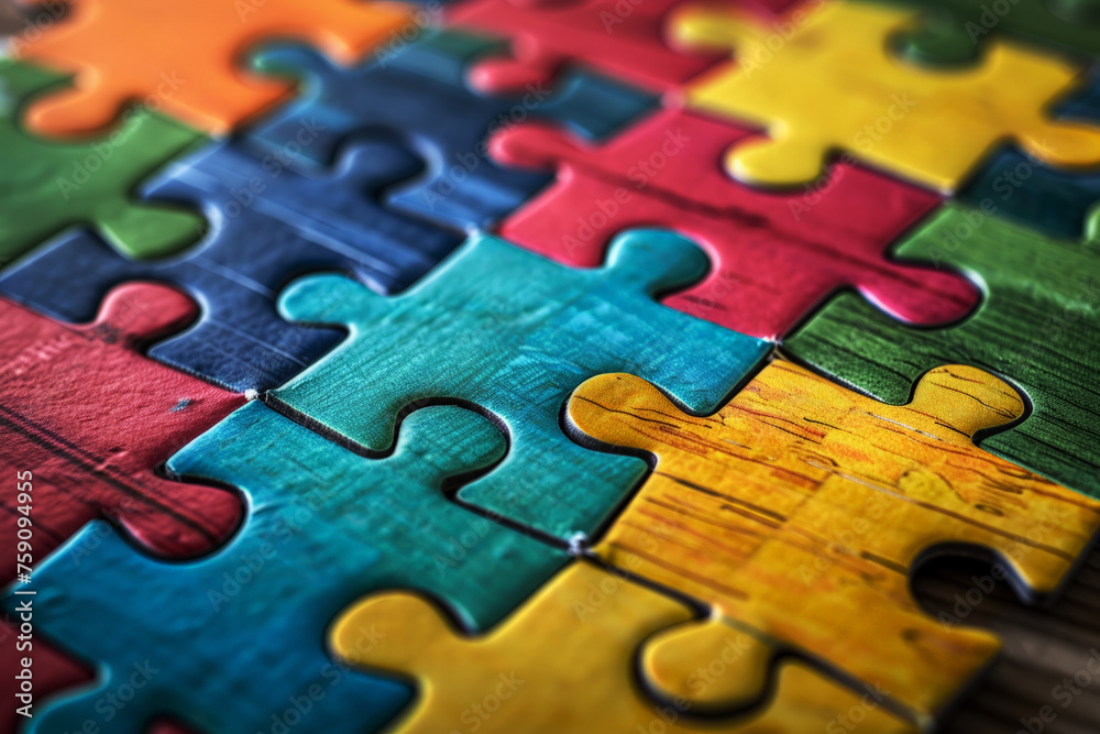 Fototapeta premium Background of a puzzle pattern with diverse, colorful pieces