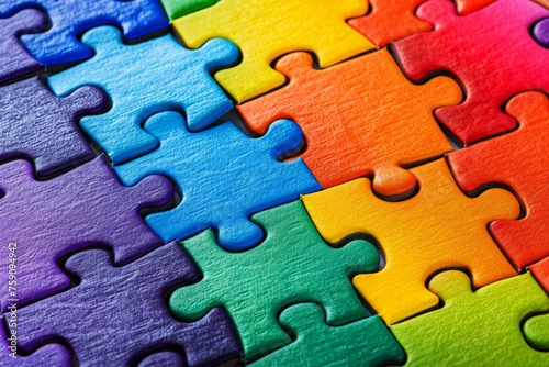 Background of a puzzle pattern with diverse, colorful pieces