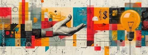 Design art concept abstract contemporary modern background business graphic idea. Work concept art design retro office poster icon hand team success digital ad artwork visual technology research job.