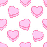 Seamless pattern with heart shaped cakes. Cute vector flat background for birthday holiday, valentine's day