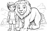 Daniel and a lion, kids coloring page.
