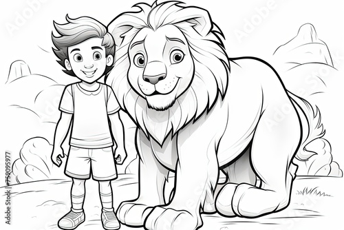 Daniel and a lion, kids coloring page. photo