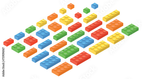 Set of blocks building toy colored brick. Toy bricks. 3d design. Vector illustration. Eps 10.