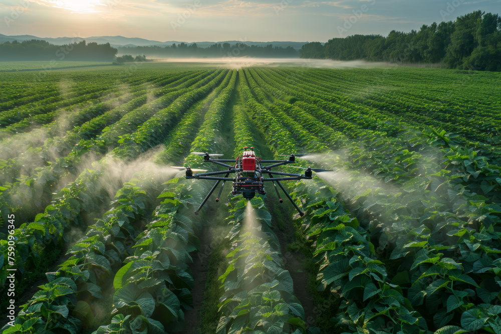 Drones spray pesticides from above to control pests and diseases of crops in vast vegetable fields and prevent epidemics. Agriculture concept. Drones spray pesticides from above to control pests and diseases of crops in vast vegetable fields and prevent epidemics. Agriculture concept.