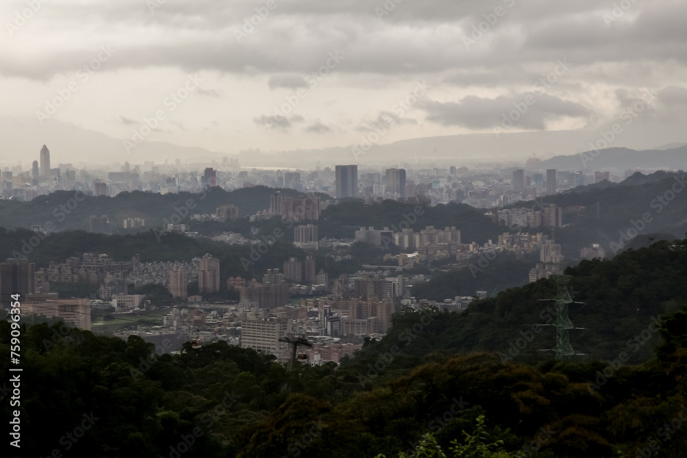 view of Taipei nature city and taipei 101 in taiwan from Maokong mountain