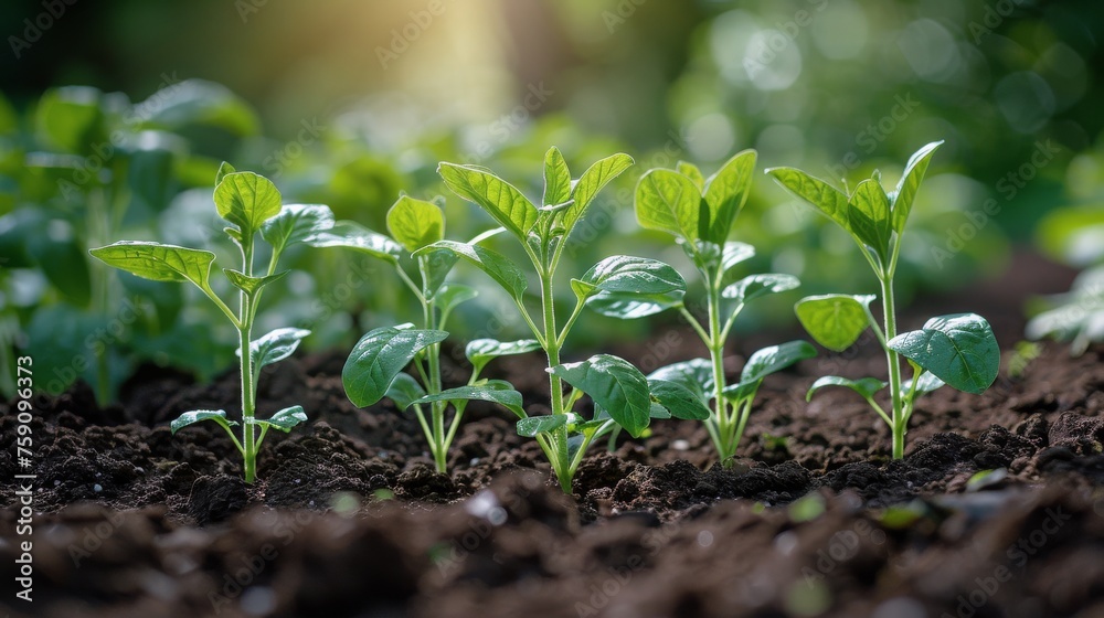 Group of Small Green Plants Growing in Dirt Group of Small Green Plants Growing in Dirt