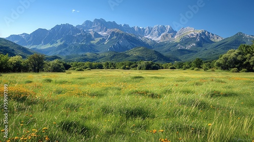 Grassy Field With Mountains in the Background