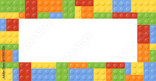 Pattern blocks toy background. Toy bricks. Plastic construction blocks. Vector illustration. Eps 10.