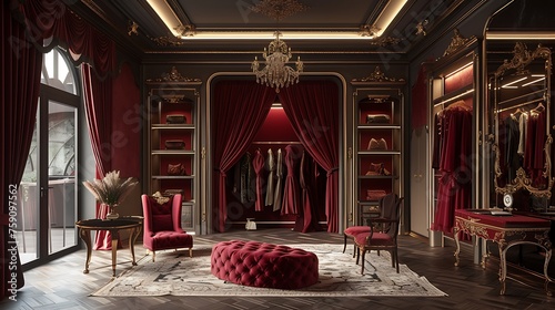 a scene that conveys the ambiance of a lavish fashion boutique, spotlighting the premium quality of fabrics and a carefully chosen color palette that enhances the overall sense of elegance