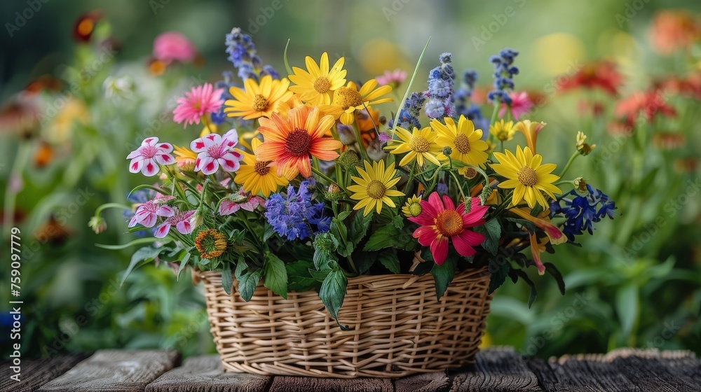 Basket Filled With Colorful Flowers Basket Filled With Colorful Flowers