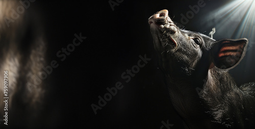 portrait of a pig over a dark background with copy space © StockUp