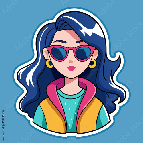 Sticker featuring a stunning girl wearing trendy sunglasses and a fashionable ensemble, great for adding flair to t-shirt designs