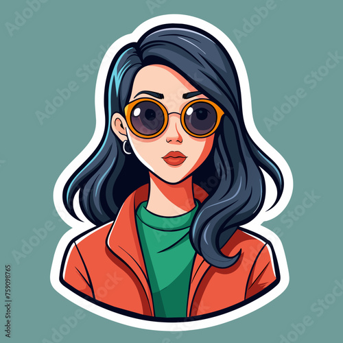 Sticker featuring a stunning girl wearing trendy sunglasses and a fashionable ensemble, great for adding flair to t-shirt designs